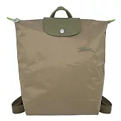 LONGCHAMP LE PLIAGE GREEN系列刺繡再生尼龍摺疊後背包(中) 朝鮮薊綠