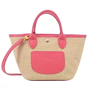 LONGCHAMP LE PANIER PLIAGE系列前口袋編織兩用提籃包(迷你) 暈紅