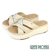 【GREEN PHOENIX】女 拖鞋 厚底拖鞋 楔型拖鞋 扭結 輕量 羊皮 JP23 米色