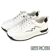 【GREEN PHOENIX】女 休閒鞋 小白鞋 真皮 顯瘦 免綁帶 厚底 EU35 白黑
