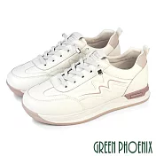 【GREEN PHOENIX】女 休閒鞋 小白鞋 真皮 顯瘦 免綁帶 厚底 EU35 白紫