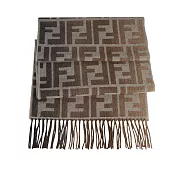FENDI FF Logo 刷毛羊毛及喀什米爾流蘇圍巾 (米棕色)