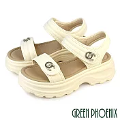 【GREEN PHOENIX】女 涼鞋 厚底涼鞋 一字帶 沾黏帶 輕量 水鑽 EU35 米色