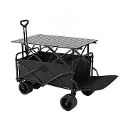 [野一夏] 升降款露營桌手推車 230L大容量×快速折疊×前開收納 150KG承重 多功能露營神器 -黑色