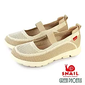【SNAIL蝸牛】女 休閒鞋 包鞋 便鞋 懶人鞋 厚底 輕量 飛線編織 透氣 EU36 卡其色