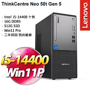 【Lenovo】聯想 ThinkCentre Neo 50t Gen 5 i5-14400/16G/512G SSD/Win11P/ 商用桌上型電腦