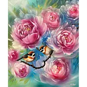 【玲廊滿藝】曾啟文-富貴紅雀 喜迎朝露60x50cm