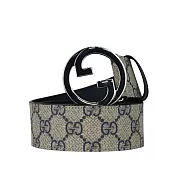 Gucci Blondie GG 銀色標誌塗層帆布及皮革寬4cm皮帶  85cm(藍色)