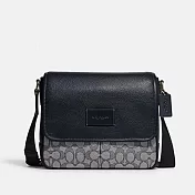 COACH 緹花布牛皮拼接郵差斜背包-黑灰
