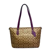 COACH 經典LOGO滿版托特包-卡其紫色