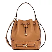 MICHAEL KORS 蛇紋皮革拼接素面皮革兩用水桶包 焦糖