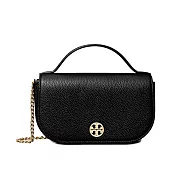TORY BURCH 荔枝皮革翻蓋手提/斜背包 黑