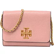 TORY BURCH 素色荔枝皮革翻蓋斜背包 粉
