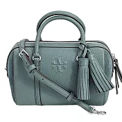 TORY BURCH 荔枝皮革拼接麂皮流蘇兩用波士頓包-莫蘭迪綠(背帶兩款可替換)