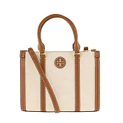 TORY BURCH 帆布牛皮飾邊兩用包-卡其白