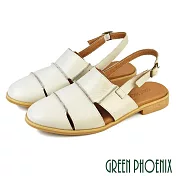 【GREEN PHOENIX】女 涼鞋 穆勒鞋 魚骨 牛皮 全真皮 臺灣製 US5.5 米色