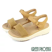 【GREEN PHOENIX】女 涼鞋 厚底涼鞋 一字帶 超輕量 羊皮 真皮 EU38 杏色