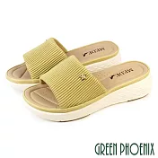 【GREEN PHOENIX】女 拖鞋 厚底拖鞋 超輕量 羊皮 真皮 寬版 EU35 黃色