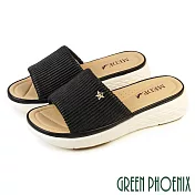 【GREEN PHOENIX】女 拖鞋 厚底拖鞋 超輕量 羊皮 真皮 寬版 EU35 黑色