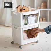 【日本霜山】直取開口款PP置物收納籃(附蓋&滑輪)-22L