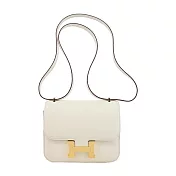 Hermes 愛馬仕 Mini Constance 18cm W刻 Swift小牛皮斜揹包(I2奶油白/金釦)