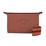Hermes 愛馬仕 Videpoches Barenia Faubourg 小牛皮打孔H帆布背帶肩背包(4E楓葉棕/銀釦)