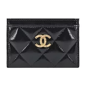 CHANEL 刻印雙C LOGO菱格紋小羊皮卡片夾(黑色)