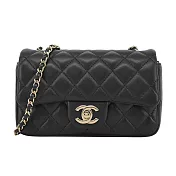 CHANEL Mini Flap 經典雙C LOGO 菱格紋小羊皮斜/肩背包(黑色)