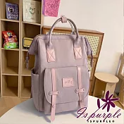 【iSPurple】清新簡約 日常通勤大開口雙肩學生包媽媽包後背包/ 紫色