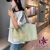 【iSPurple】外出旅遊 大容量千鳥格紋針織行李手提包/ 綠色