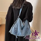 【iSPurple】都市通勤 牛仔大容量單斜肩托特包/淺藍