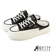 【Pretty】女 穆勒鞋 休閒拖鞋 懶人拖鞋 半拖鞋 厚底 奶油頭 JP23 黑色