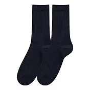 【ONEDER 旺達棉品】中筒堆堆襪 坑條襪 寬羅紋長襪 台灣製女襪棉襪- 暗夜黑 GK-A6-1