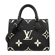 Louis Vuitton CABAS ONTHEGO PM 牛皮壓花手提肩背包 (黑色/米白色)