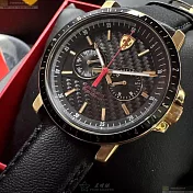 FERRARI法拉利精品錶,編號：FE00091,42mm圓形黑精鋼錶殼黑色幾何立體圖形錶盤真皮皮革深黑色錶帶