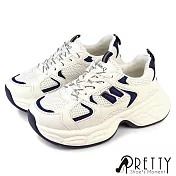 【Pretty】女 老爹鞋 運動鞋 小白鞋 休閒鞋 厚底 增高 拼接 顯瘦 EU36 藍色