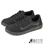 【Pretty】男 帆布鞋 休閒鞋 板鞋 綁帶 台灣製 JP25.5 全黑