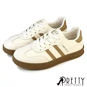 【Pretty】女 休閒鞋 德訓鞋 阿甘鞋 板鞋 綁帶 復古運動風 JP23 卡其色