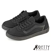 【Pretty】女 帆布鞋 休閒鞋 板鞋 綁帶 台灣製 JP23.5 全黑