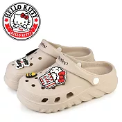 【HELLO KITTY】女 洞洞鞋 雨鞋 穆勒鞋 涼拖鞋 凱蒂貓 兩穿 防水 輕量 厚底 台灣製 EU36 卡其色