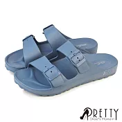 【Pretty】男 拖鞋 防水拖鞋 平底拖鞋 二字 皮帶釦 一體成型 輕量 台灣製 EU41 藍色