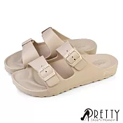 【Pretty】男 拖鞋 防水拖鞋 平底拖鞋 二字 皮帶釦 一體成型 輕量 台灣製 EU41 米色