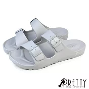 【Pretty】男 拖鞋 防水拖鞋 平底拖鞋 二字 皮帶釦 一體成型 輕量 台灣製 EU41 灰色