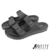 【Pretty】男 拖鞋 防水拖鞋 平底拖鞋 二字 皮帶釦 一體成型 輕量 台灣製 EU41 黑色