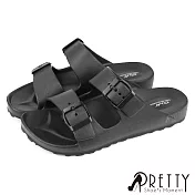 【Pretty】女 拖鞋 防水拖鞋 平底拖鞋 二字 皮帶釦 一體成型 輕量 台灣製 EU36 黑色