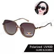 【SUNS】Polarized時尚奢華質感鑲鑽名媛款 淑女偏光墨鏡 大框顯小臉 S56 輕量/防眩光/抗UV400   蜜茶棕