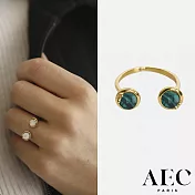 AEC PARIS 巴黎品牌 圓形切割綠孔雀石 金色可調式戒指 THIN RING ELOANE