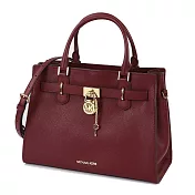 MICHAEL KORS 素面皮革鎖頭造型手提/肩背兩用包 酒紅