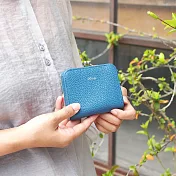 FOLNA | 日本典雅質感 女性珠扣牛皮手工短夾  藍色