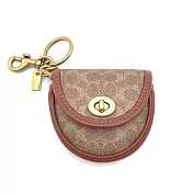 COACH 滿版LOGO吊飾零錢包-駝